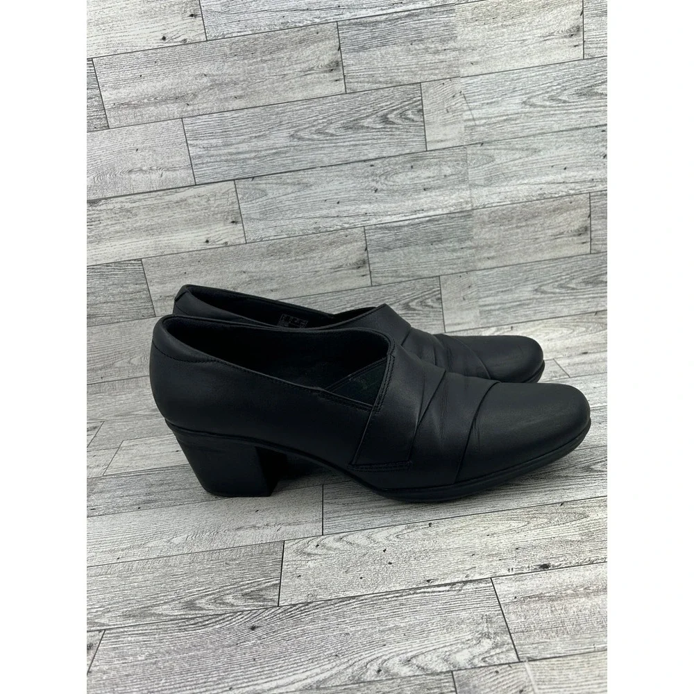 Clarks‎ Black Leather Cushion Soft Slip On Block Heel Pumps Women Size 11M